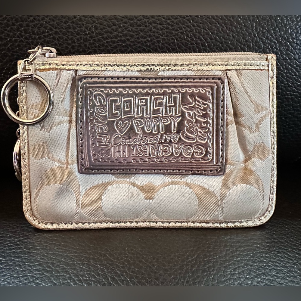 Vintage Coach POPPY!! Signature Mini Skinny Coin Purse Gold and  Khaki